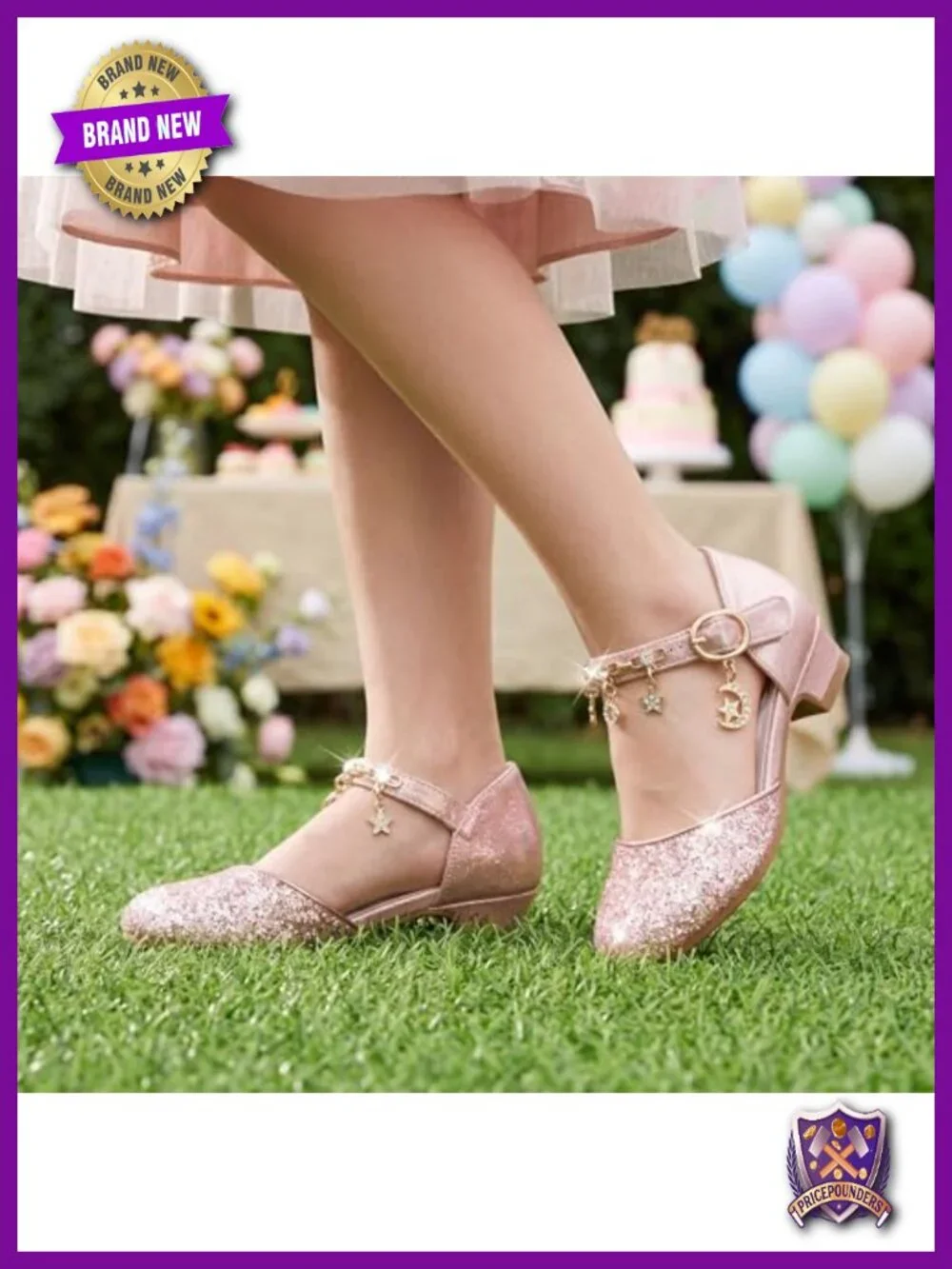 Girls Sequins Dress Sandals Princess Heels Flower Wedding Party Shoes with Star